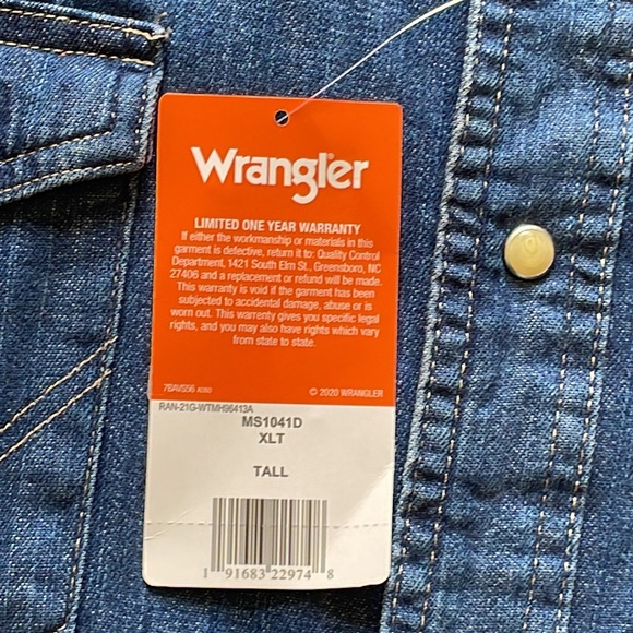 Wrangler NWT TALL Men's Long Sleeve Western Denim Workshirt - Picture 6 of 11